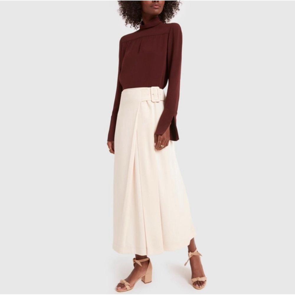 Rejina Pyo Ellis Belted Ivory Midi Skirt Size 10 Quiet Luxury Contemporary
